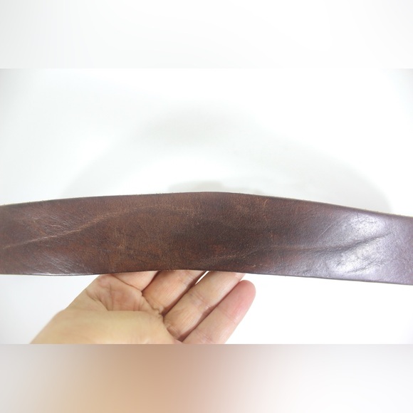 Vintage Worn In Distressed Thick Italian Brown Leather Work Belt unisex Silver - Picture 7 of 9